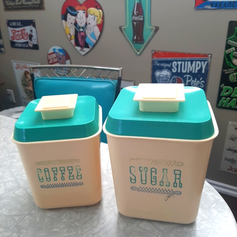Set of 2 1950s vintage kitchen canister containers